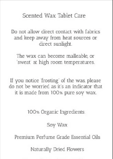 Dusty Rose Organic Perfume Infused Wax Tablet. All Natural