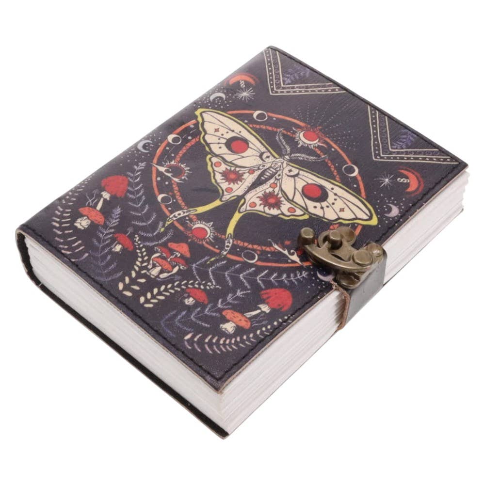 Luna Moth Mushroom Print Leather Journal 13cm x 17cm