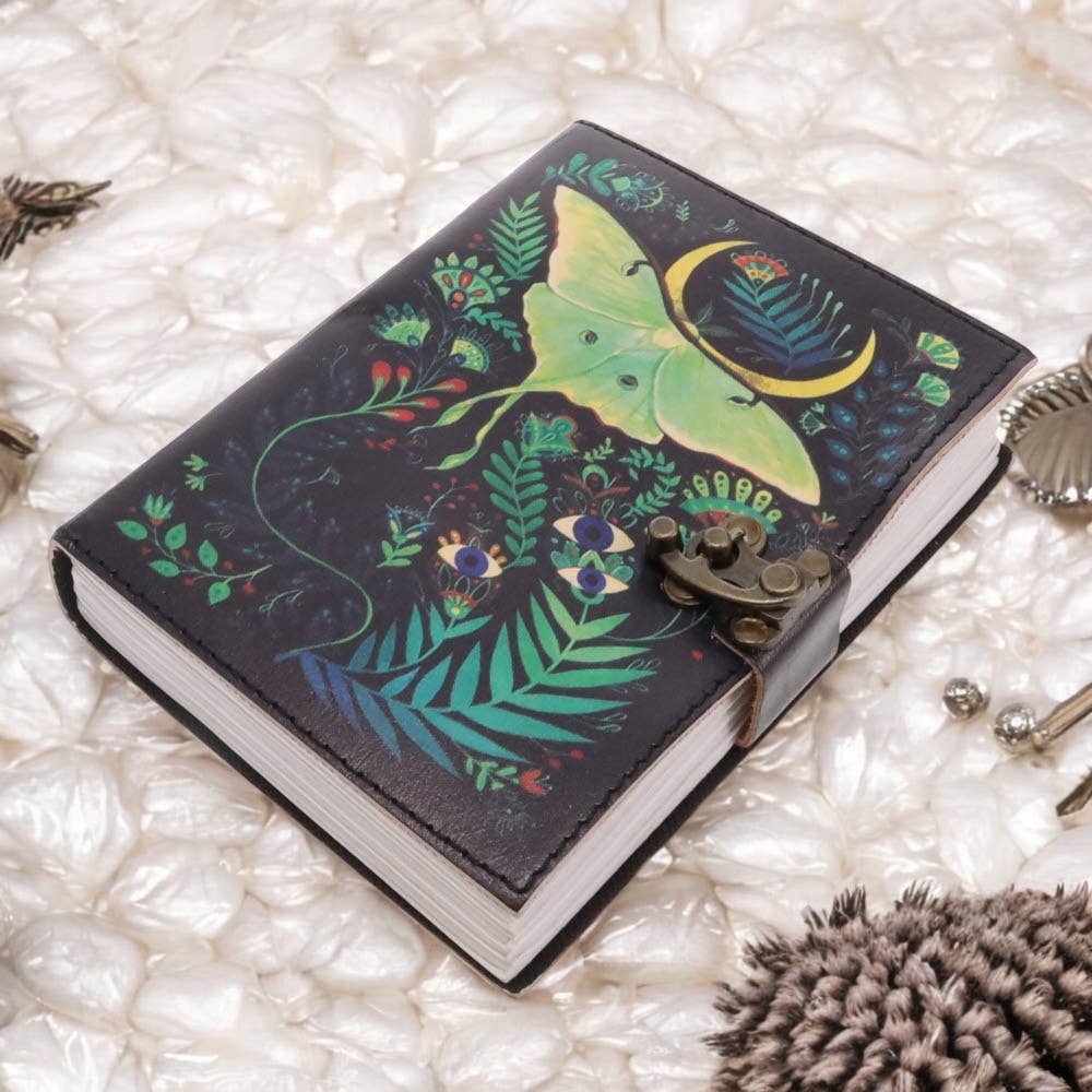 Lunar Moth UV Print Leather Journal 13cm x 17cm