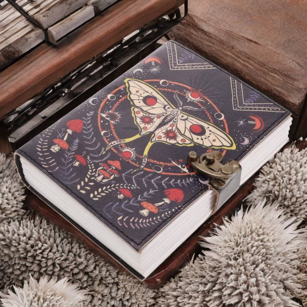 Luna Moth Mushroom Print Leather Journal 13cm x 17cm