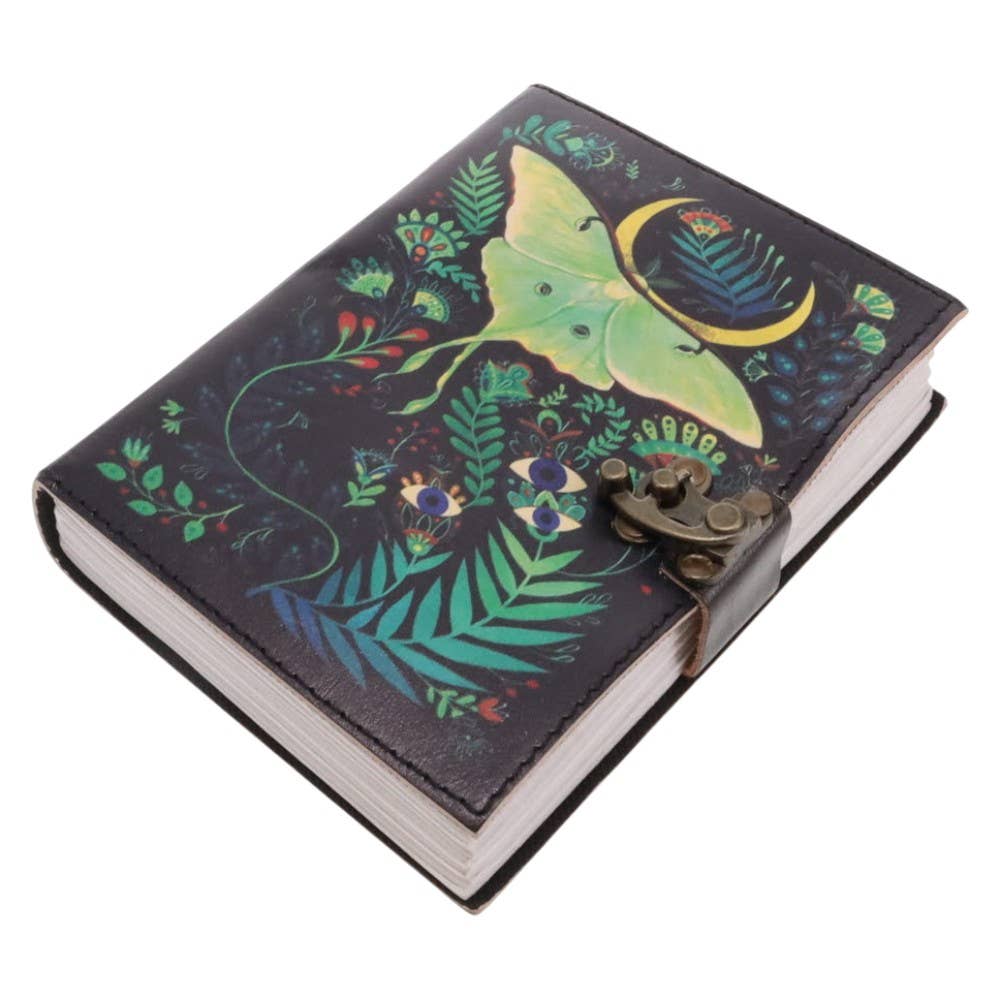 Lunar Moth UV Print Leather Journal 13cm x 17cm